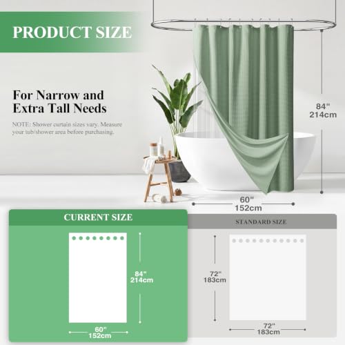 Stall 3 in 1 Waffle Shower Curtain Set with Liner 60x84 Sage Green | 60 x 84 inch Long, Waterproof Clear PEVA Liner, 256GSM Heavy Duty Fabric, Hotel Luxury Shower Curtains for Bathroom, 10 Hooks - color: A Sage Green, size: 60"W x 84"L (Pack of 1)