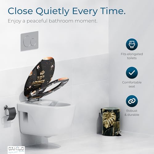 SANILO Wooden Toilet Seat with Soft Close [ELONGATED] - Decorative, Quiet & Slow Close Molded Wood Seat - With Strong Bumpers & Hinges - Adjustable Fit - VIP-Lounge - color: VIP-Lounge