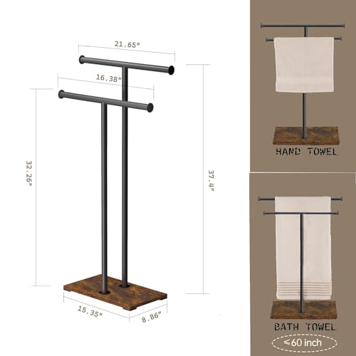 Wooden Standing Towel Racks,Bath Drying Bathroom Rack,Hand Towels Holder Steady Design for Kitchen Floor Tub Shower, 37.4" Tall, 2-Tier