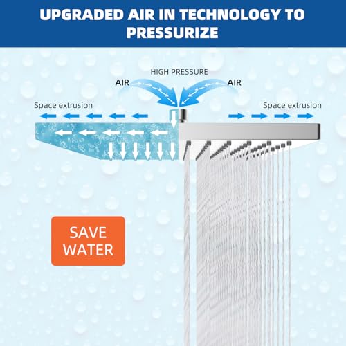 Hibbent cUPC Certified Metal High Pressure 10'' Rain Shower Head, Chrome | Square Large Bathroom Waterfall Thickness Shower Heads, High-flow Fixed Rainfall Showerheads, Adjustable Brass Ball Joint - color: Chrome, style: Square 10''