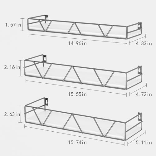 Floating Shelves Set of 3, Wood Wall Shelf, Farmhouse Shelf for Bedroom | Wall Mounted Floating Shelf for Living Room, Bedroom, Bathroom, Kitchen, Office - color: Grey