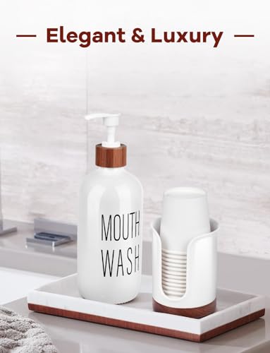 Premium Bathroom Cup Dispenser - Compact Cup Holder for Dixie 3 oz Cups, 3 4 Ounce Mouthwash Cup Dispenser - PC/Walnut, White, Pack of 2 - color: White/Walnut/2Pack