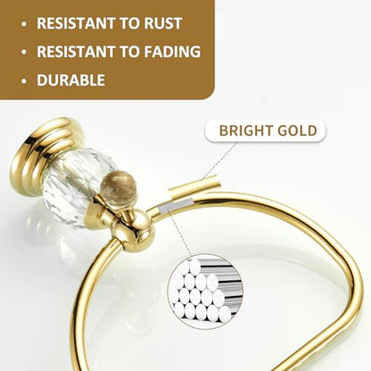 WOLIBEER Gold Towel Ring, Hand Towel Holder for Bathroom,Crystal Towel Holder, Round Hand Towel Ring Wall Mounted.