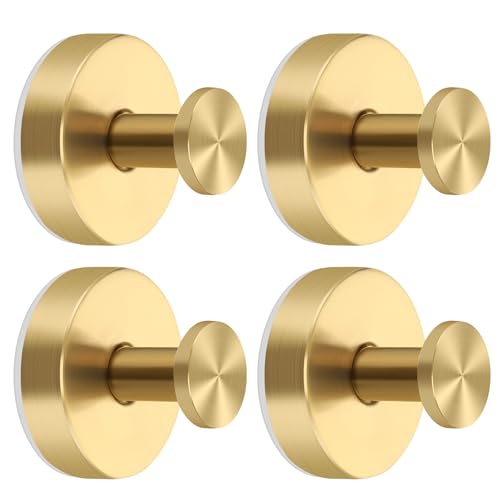 Gold Suction Cup Hooks for Shower Stainless Steel, Gold Suction Hooks for Shower Wall Hangs 15lbs, Bathroom, Kitchen, Glass Door, Mirror, Tile, Loofah, Towel, Coat, Bath Robe, Brushed Gold 4 Pack - color: Brushed Gold