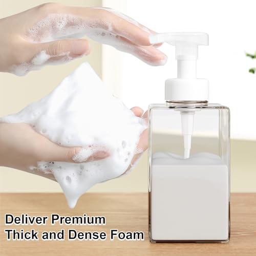 Kzeirm Foaming Soap Dispenser for Bathroom & Kitchen 15 Oz, Refillable Foam Hand Soap Dispenser for Liquid Soap, 2Pcs Foam Pump Bottle with Waterproof Labels, Clear - color: Clear