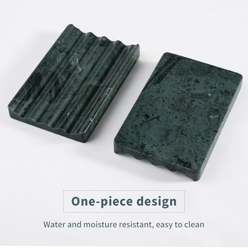 Karibiber 2 Pcs Soap Holder for Bathroom, Marble Soap Dish for Kitchen Countertop, Green Soaps Tray with Creative Wavy Design, Soaps Saver for Bath Tub, Sponges, Indian Natural Stone - color: Green