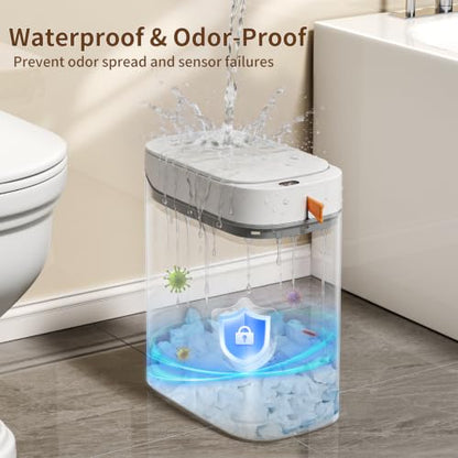 3.5 Gallon Automatic Bathroom Trash Can with Lid, Small Slim Smart Motion Sensor Garbage Bin with Auto Bag Suction & One-Pull Self Sealing, Touchless Waste Basket for Bedroom, Office, Kitchen, Rv