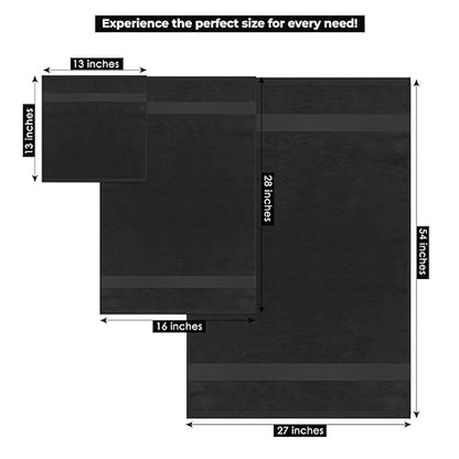 Ocean Towel Set for Bathroom 100% Luxury Cotton Bath Towels Set of 8 (2 Bath Towel and 2 Hand Towel Set & 4 Wash Cloth) Black Soft Towels Bathroom Set 600 GSM Double Stitched for Durability - color: Black