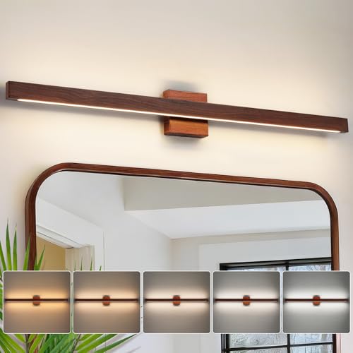 Modern Bathroom Light Fixtures Over Mirror, 39 Inch Brown Wood Finish Vanity Light Bar 30W Dimmable 5CCT LED Vanity Lights for Bathroom Wall Lighting Fixtures Over Mirror - color: Brown Wood, size: 39 Inch