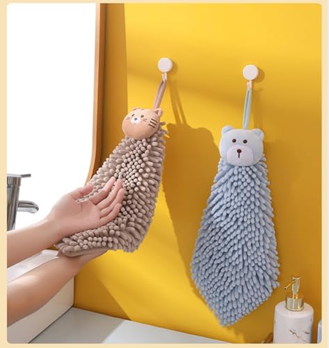 Ivymei 4 Pack Cute Animal Chenille Hand Towels Fuzzy Hanging Hand Towels with Loop for Bathroom Kitchen,Quick Dry Hand Bath Towels(mixcolor) - color: Mixcolor