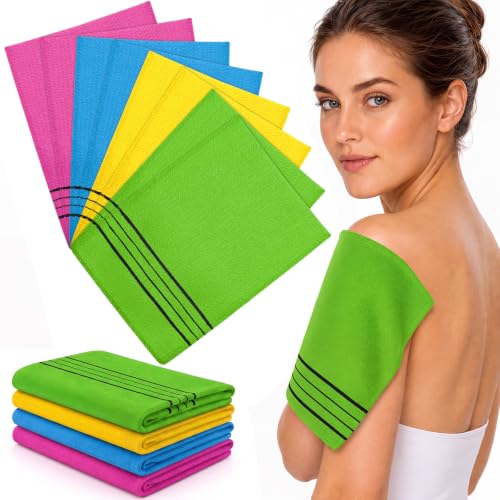 Tatuo 12 Pcs Korean Exfoliating Mitt, Bath Sponges,Large,Vibrant | Italy Towel, Viscose Rayon, Exfoliates Dead Skin, for Daily Shower, Home Spa and Travel Use, Multi Color, Full-body Cleaning - color: Yellow, Green, Blue, Pink, size: Large