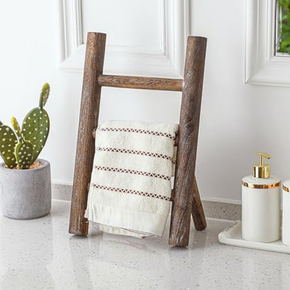 Cinnvoice 2 Pcs Wooden Tea Towel Ladder Rustic Hand Towel Stand Rack Mini Countertop Towel Stand Farmhouse Wood Counter Towel Holder for Bathroom Country Kitchen Office(Wood Color) - color: Wood Color