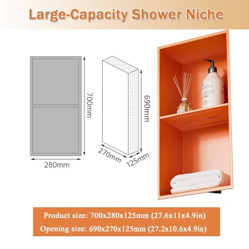 Stainless Steel Shower Niche Wall Insert Recessed Double Shelf Shower Storage for Bathroom Living Room, 70x28x12.5cm, Orange - color: 2 layer
