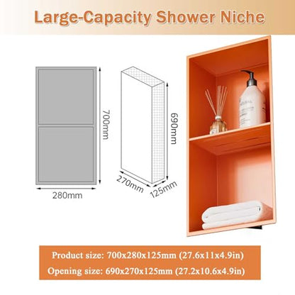 Stainless Steel Shower Niche Wall Insert Recessed Double Shelf Shower Storage for Bathroom Living Room, 70x28x12.5cm, Orange - color: 2 layer