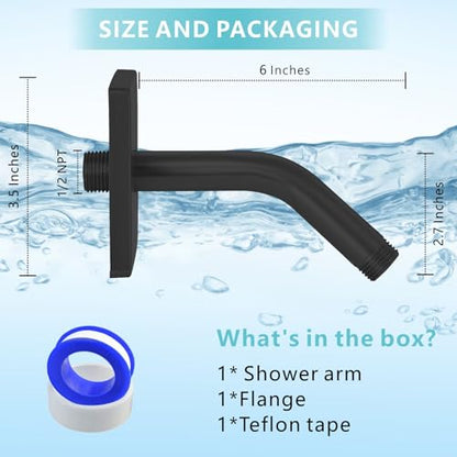 Shower Arm with 3.5" Flange, 6 Inch Wall Mount Replacement Shower Head Arm For Fixed Shower Heads and Handheld Showerhead, Matte Black - color: Matte Black, style: 6 Inch