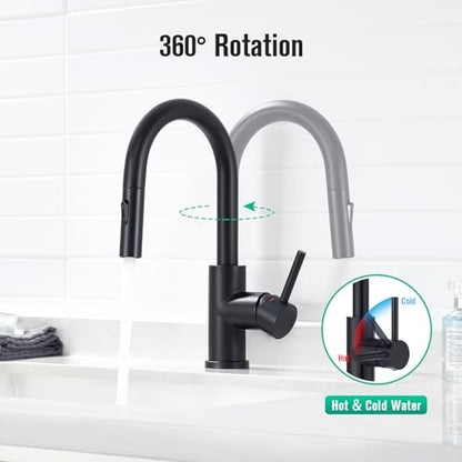 CREA Bathroom Faucet with Pull Out Sprayer,Black Bar Sink Faucets for Small Kitchen Mini Pre Wet Bar Vanity,Single Handle Pull Down 2 Modes,cUPC/NSF - color: A-Black