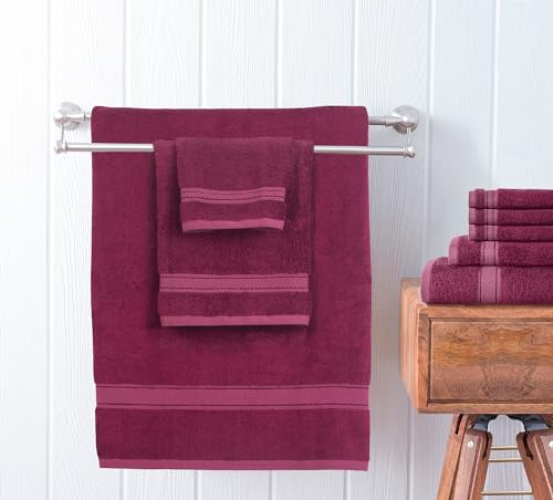 Bath Towel Set Ultra Soft Highly Absorbent Machine Washable Hotel Spa Quality Bath Towels for Bathroom (Berry, 8) - color: Berry