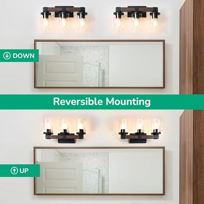 EDISHINE Farmhouse Vanity Lights for Bathroom, 3-Light Bathroom Vanity Lights Over Mirror, Wall Sconce with Clear Glass Shades for Vanity Table, Living Room(E26 Base) (Pack of 2) - size: 3-Light with Clear Glass Shade (Pack of 2)