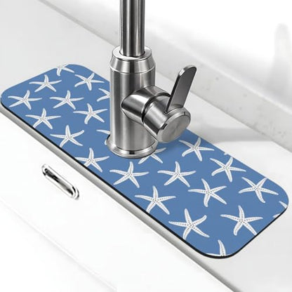Blue Starfish Abstract Coastal Beach Nautical Ocean Kitchen Sink Splash Guard Faucet Mat Super Absorbent Fast Drying Mat Sink Gadgets-Fast Drying Pad Sink Mat For Kitchen Bathroom (15" X 5.5" ) - color: Starfish