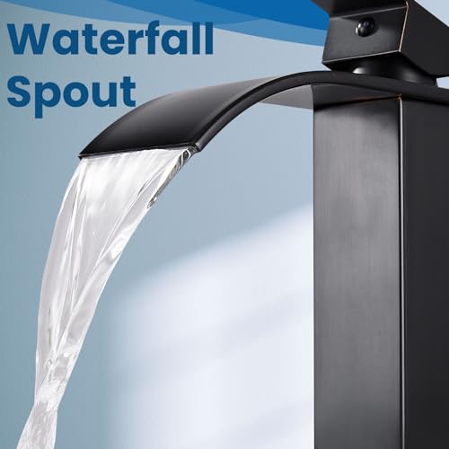 Airuida Vessel Sink Faucet, Oil Bronze Tall Waterfall Bathroom Faucet | Single Handle,Tall Bathroom Faucet 1 Hole,Vanity Faucet,without Drain,Bowl Bathroom Faucet - color: Oil Rubbed Bronze