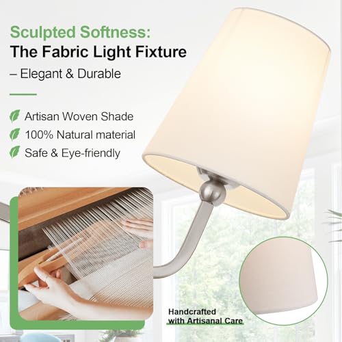 MOKATNG Bathroom Light Fixtures, 3-Light Brushed Nickel Vanity Lights, Bathroom Lighting Fixtures Over Mirror with Flared White Fabric Shade, Modern Wall Sconces for Living Room Hallway - color: Brushed Nickel & White Shade