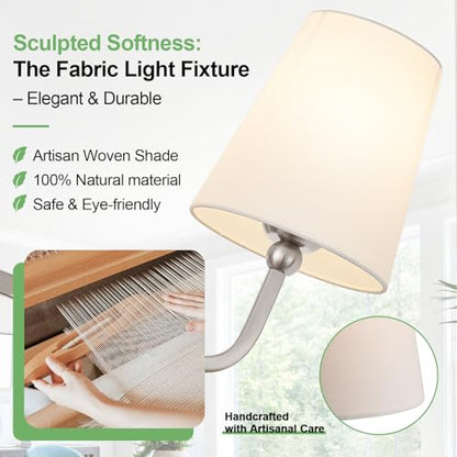 MOKATNG Bathroom Light Fixtures, 3-Light Brushed Nickel Vanity Lights, Bathroom Lighting Fixtures Over Mirror with Flared White Fabric Shade, Modern Wall Sconces for Living Room Hallway - color: Brushed Nickel & White Shade