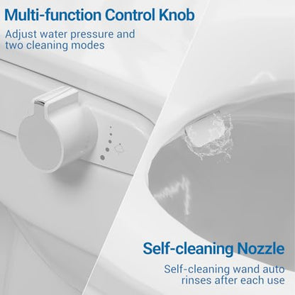 Garvee Non-Electric Bidet Toilet Seat for Round Toilets – Dual Nozzle System, Manual Control, Cold Water Bidet Attachment, Easy to Install, White - size: Round (17″)-1