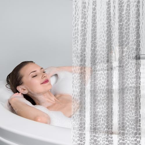 UFRIDAY 3D Cube Clear Shower Curtain Long Shower Curtain Liner 72x78 inches,EVA 78 inch Long Shower Liner with Bottom Magnets, Heavy Duty,Water Resistant Semi Transparent,12 Hooks - color: Cube Clear, size: 72"W x 78"L (Pack of 1)