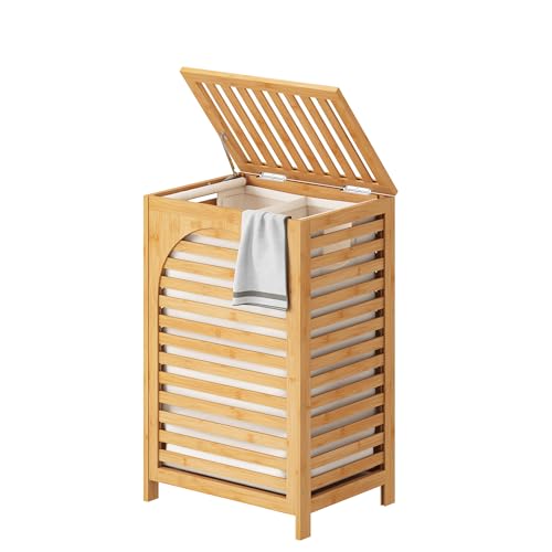 Laundry Hamper with Lid (16.9 * 13 * 26.5inches) Large Bamboo Laundry Bin Basket 85L Clothes Hamper with 1 Removable Bag Storage baskets for Bathroom(Natural) - color: Natural