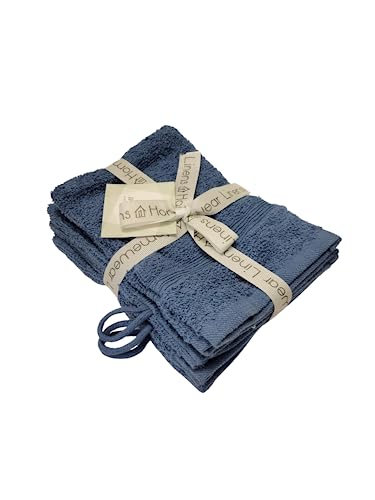 High Rise Stripe 6 Pack 6 x 8.5 Wash Mitt Set, Low Twist, Highly Absorbent, Gentle Hand and Face Cloth, European Style with Loop, Indigo - color: Indigo