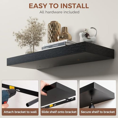 Dreamland Black Floating Shelves 36 Inch Long,8 Inch Deep Floating Shelves,36" W x 8" D Wall Shelves for Bedroom,Living Room,Kitchen,Bathroom,Set of 2 - color: Black, size: 36 Inch