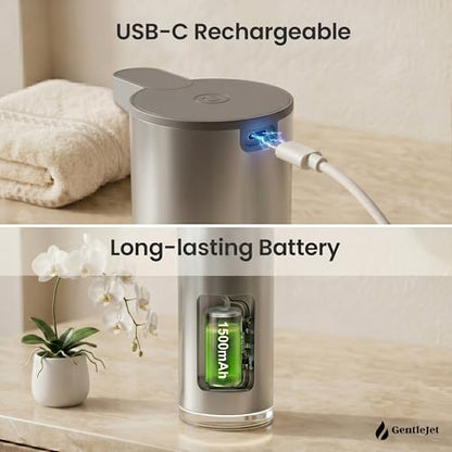 GentleJet EasyFoam Automatic Foaming Soap Dispenser, Touchless USB-C Rechargeable Sensor Pump, 304 Stainless Steel, Adjustable Foam, IPX5 Water-Resistant for Bathroom & Kitchen, 10 fl oz / 300 mL - color: Silver