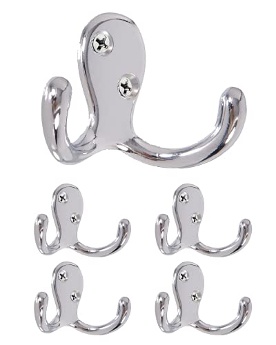 Double Robe Hook 5 Pack Chrome with Screws Wall Mounted Towel Scarf - color: Chrome