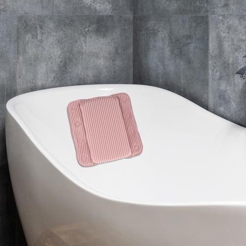 Abaodam Non-Slip PVC Bath Pillow with 8 Strong Suction Cups, Doublewing Design, Quick Rebound Bathtub Headrest for Spa and Home Use, Soft Pink Bath Accessory for Women Comfort
