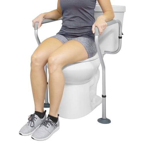 Vive Toilet Frame Rail for Elderly & Disabled - Adjustable Grab Bar Rail | With Arms, Safety Support Handles for Seniors, Handicap Bathroom Mobility Aids, Sit to Stand Assist to Help Adults Get Up