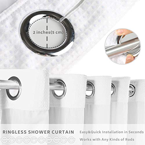 71x74 White Waffle Weave Fabric No Hooks Shower Curtain with Removable Polyester Liner - Heavy Duty Bath Curtain with See Through Top Machine Washable - color: White, size: 71"W x 74"L (Pack of 1)