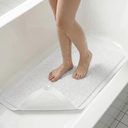 Upgraded Anti Slip Shower Mat for Inside Shower,Non Slip Bathtub Mat with Suction Cups,Shower Floor Mat,Scrubber Mats,Easy to Clean,Quick Dry,Easy Drainage,Loofah Bath Mat for Tub,White,24''x24'' - color: White, size: 24" x 24" (Square)