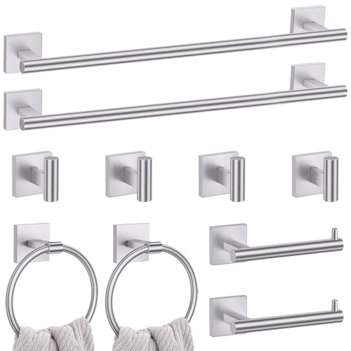 Lairuier 10-Piece Brushed Nickel Bathroom Accessories, Towel Bar Set | Bathroom Hardware Set Includes SUS304 23.6" Towel Bar, Towel Ring, Toilet Paper Holder and Towel Hooks Wall Mounted - color: Brushed Nickel, size: 10 Pieces - Extended