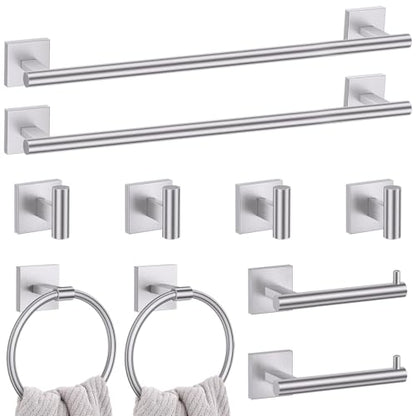 Lairuier 10-Piece Brushed Nickel Bathroom Accessories, Towel Bar Set | Bathroom Hardware Set Includes SUS304 23.6" Towel Bar, Towel Ring, Toilet Paper Holder and Towel Hooks Wall Mounted - color: Brushed Nickel, size: 10 Pieces - Extended
