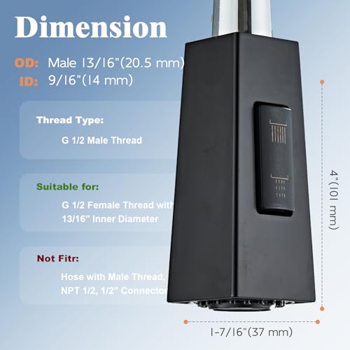 Square Kitchen Faucet Head Replacement Part, G1/2 (13/16" Male Thread) Pull Down Pull Out Sink Sprayer Nozzle, 2-Mode Stream & Spray Tap Spout Only, Splash-Free & Anti-Clog,Matte Black - color: High Pressure Spray Head - Matte Black