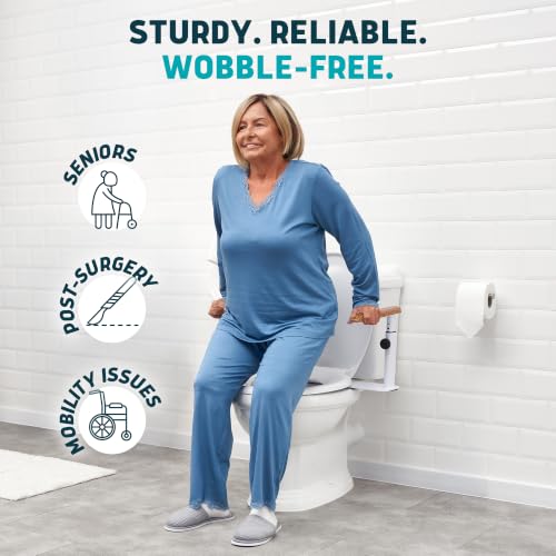 Lunderg Toilet Safety Rails for Seniors - Elegant, No Nursing Home Vibe | Easy Installation, Height-Adjustable & Wood-Finish Toilet Seat Handles - No Space Lost, Support for Elderly & Mobility Needs