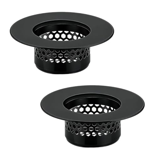 2Pcs Polished Silver Shiny Drain Strainer - Fits 1.25"-1.60" Hole | Stainless Steel Hair Catcher for Bathroom/Bathtub/Laundry/RV Sink - color: Black
