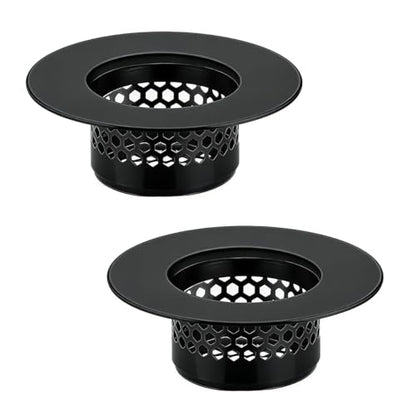 2Pcs Polished Silver Shiny Drain Strainer - Fits 1.25"-1.60" Hole | Stainless Steel Hair Catcher for Bathroom/Bathtub/Laundry/RV Sink - color: Black