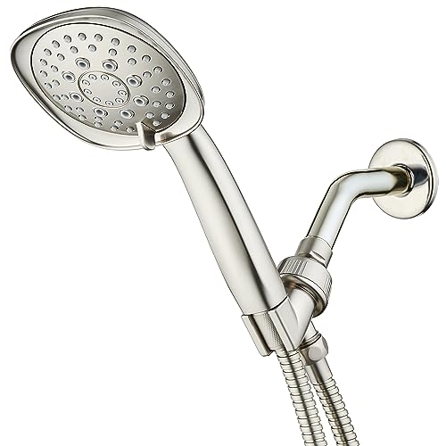 AquaDance, Satin Nickel Luxury Square 6-setting High-Pressure Hand Extra-Long 72" Stainless Steel Hose, Bracket, Solid Brass Fittings, Finish. Premium Handheld Shower Head from Top American - color: Satin Nickel