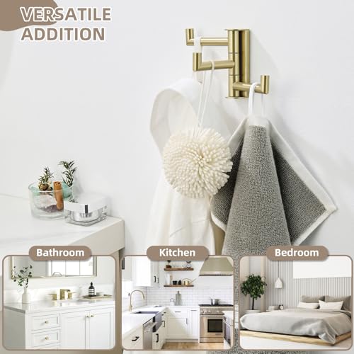 Angle Simple Towel Hook 3 Arms, Swivel Coat Wall Hook, Brushed Gold | Solid SUS304 Stainless Steel, Foldable Robe Towel Holder for Bathroom Kitchen Closet, Modern Space Saver, Screws Mounted - color: Brushed Gold, size: 1 Pack
