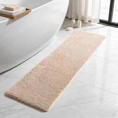 TYUU Beige Bathroom Runner Rugs, Ultra Soft Long Bath Mat Machine Washable Super Absorbent Quick Dry Bathroom Runner Rug 16 x 60 Non Slip, Beige 16" x 60" - color: Beige, size: 16" x 60"