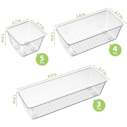 12 Pack Clear Drawer Organizer Set, 3 Sizes Bathroom Vanity Organizer Trays | Vanity and Makeup Organizer | Bathroom Organizer Trays | Storage Bins For Makeup | Cosmetics | Jewelry | Gadgets - size: 12pcs-3size