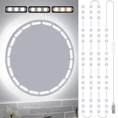 Bairth LED Vanity Lights for Mirror, 16ft Makeup Strip Light 3/4 / 6000K | 10 Level Brightness Adjustable, USB Cable, Hollywood Mirror Light Stick-On for Makeup Dressing Room Bathroom Bedroom - size: 20 Lights (White)
