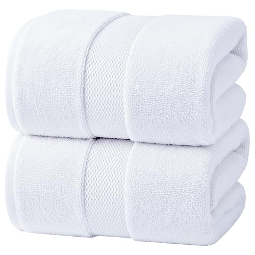Infinitee Xclusives Jumbo Bath Sheets Towels for Adults – 600 GSM (35X70 Inches)– 100% Ring Spun Cotton, Soft and Absorbent Large Bath Towels for Bathroom (Brilliant White) - color: Brilliant White, size: Bath Sheets - 2 Pack