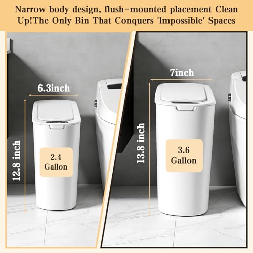 VZZNN 2 Pack Bathroom Trash Can with Lid 5Gal + 2.6Gal Bathroom Trash can - Touchless Smart Motion Sensor Trash can for Office, rv, Bedroom, Living Room, （White ）